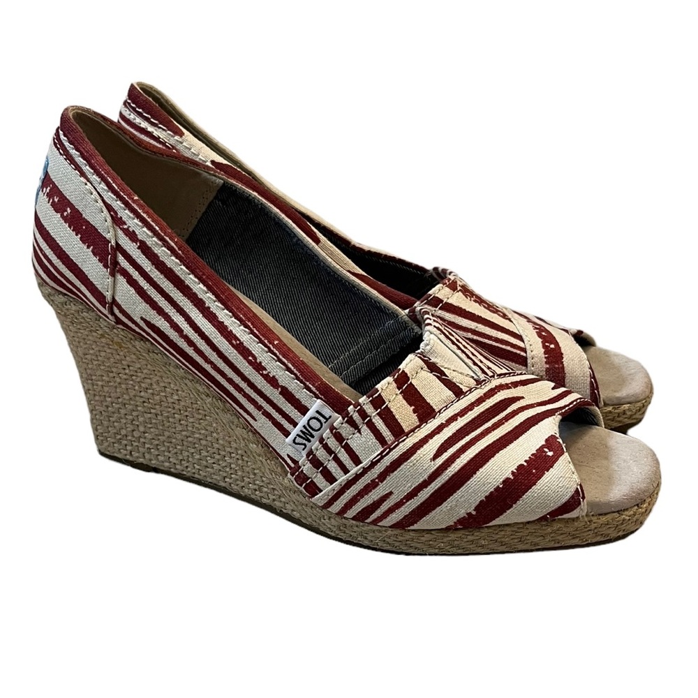 TOMS Calypso Canvas Wedge Espadrille Red/Cream Stripe 7.5 - Picture 5 of 10